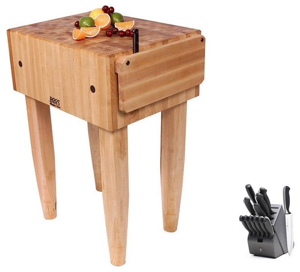 John Boos PCA Block and Henckels Knife Set, Natural Maple, 24x18x10, Casters