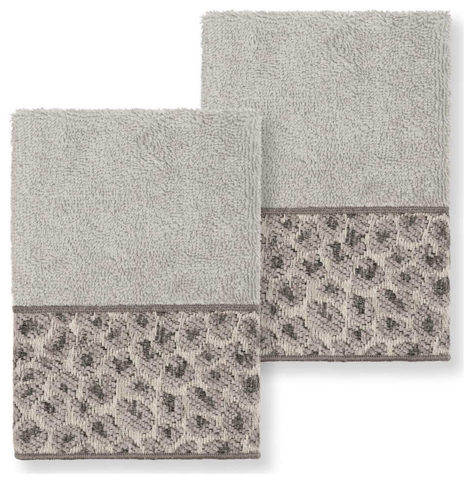 Linum Home Turkish Cotton Spots 2-Piece Embellished Washcloth Set, Light Gray