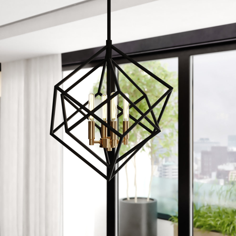 Rad 17.5" 4 Light Pendant Black and Natural Brass