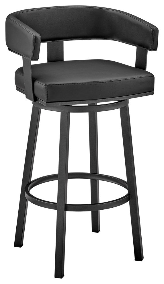 Lorin Counter Height Swivel Bar Stool, Black Finish and Black Faux Leather, Black/Black, Counter Height