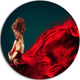 Woman In Flying Red Dress, Portrait Digital Round Metal Wall Art, 38"