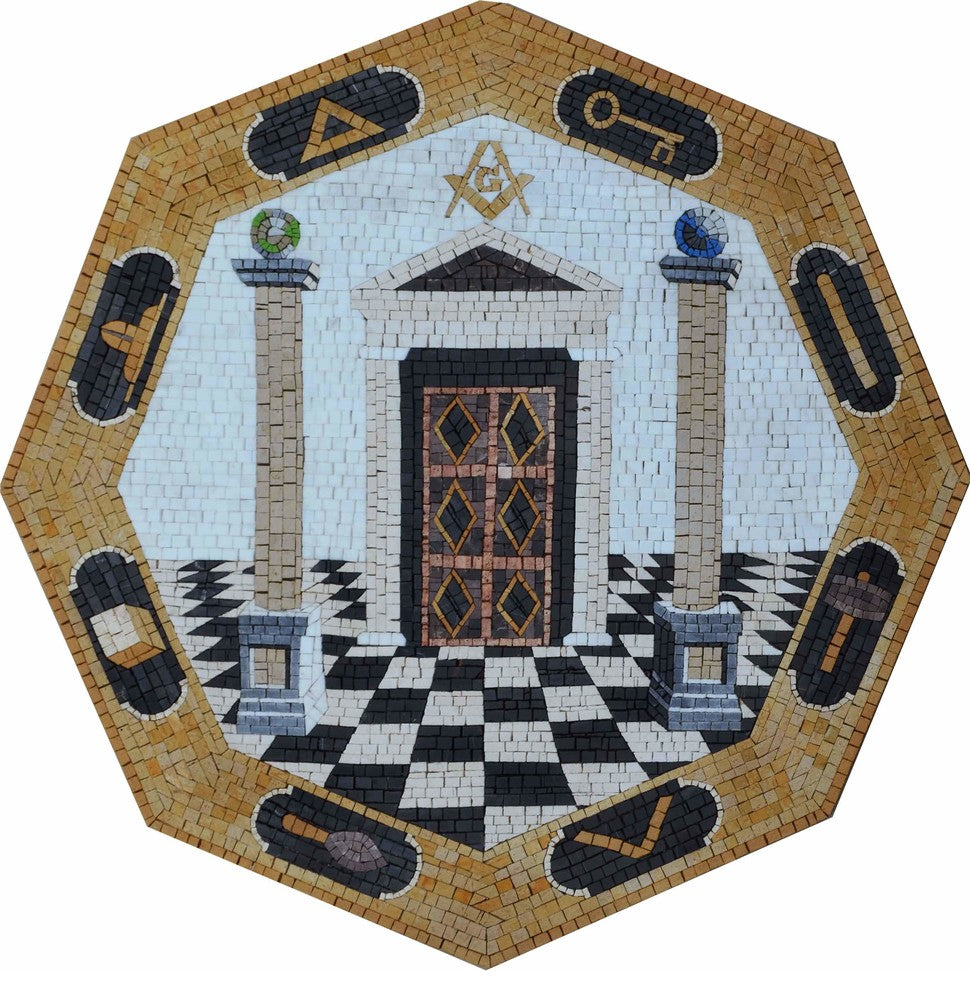 Geometric Mosaic Design, Romanesque, 32"x32"