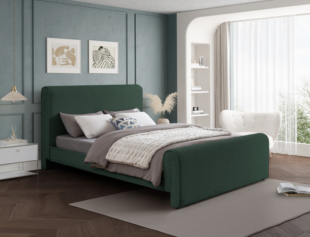 Stylus Black Boucle Fabric Full Bed, Green, Queen