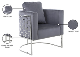 Casa Velvet Upholstered Chair, Grey, Chrome Finish