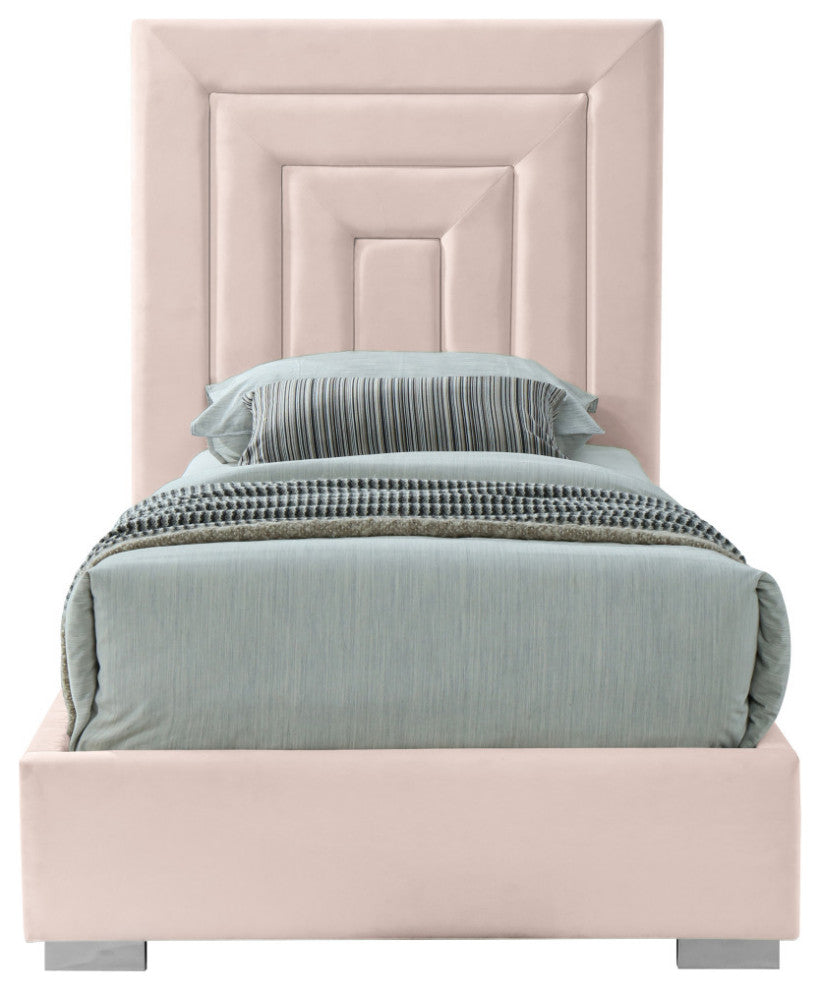 Nora Velvet Upholstered Bed, Pink, Twin