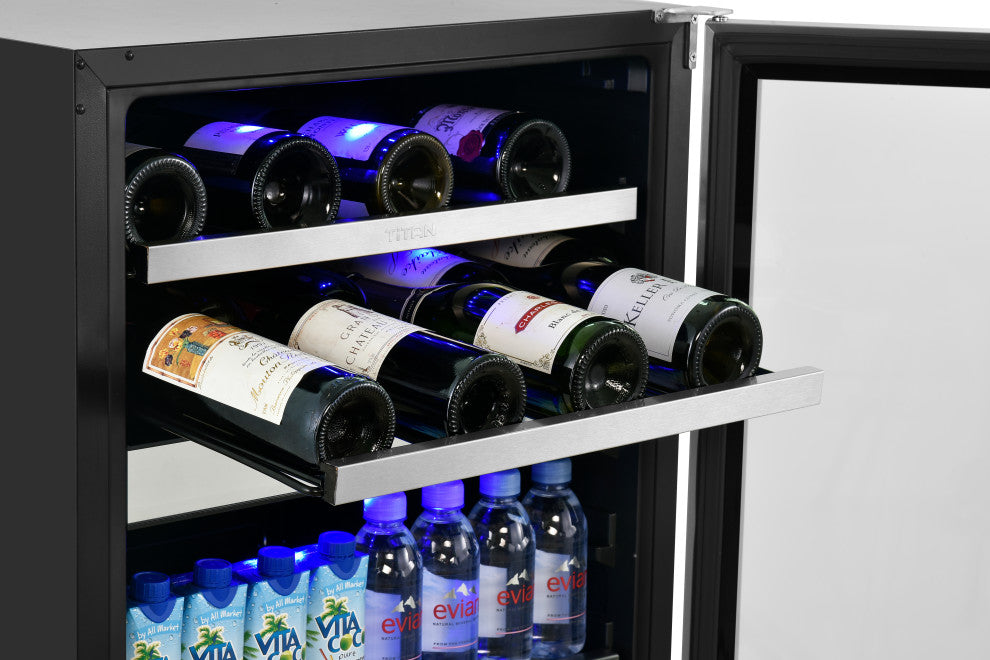 Titan Signature 24" 16 Bottle 70 Can SS Door Dual Zone Wine and Beverage Cooler