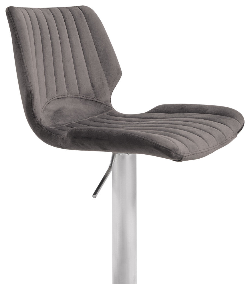 Dove Gray Velvet and Chrome Channel Adjustable Swivel Bar Stool
