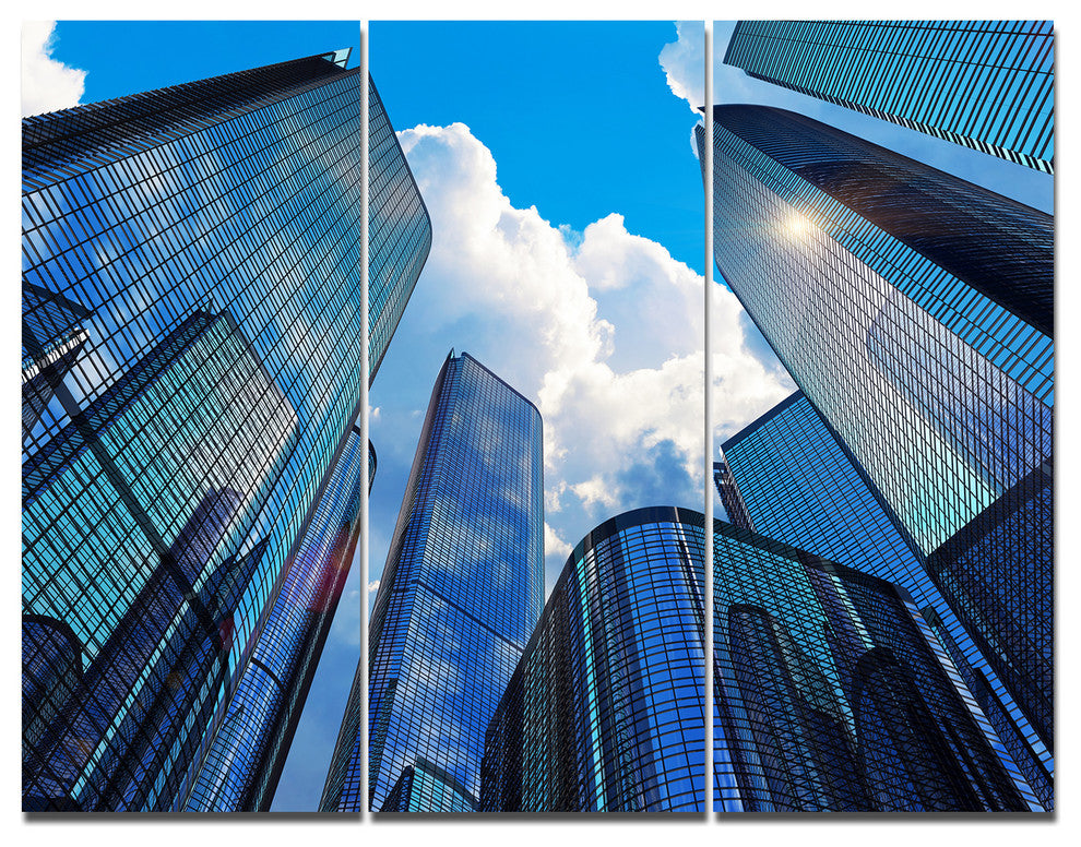 Elevated Business Buildings, Cityscape Triptych Canvas Print, 36x28, 3 Panels