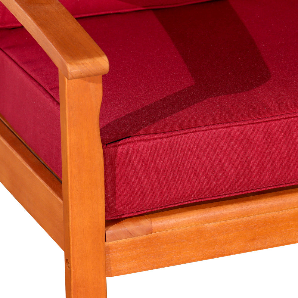 DTY Outdoor Living Longs Peak Eucalyptus Chair W/ Cushions, Natural Oil, Burgund