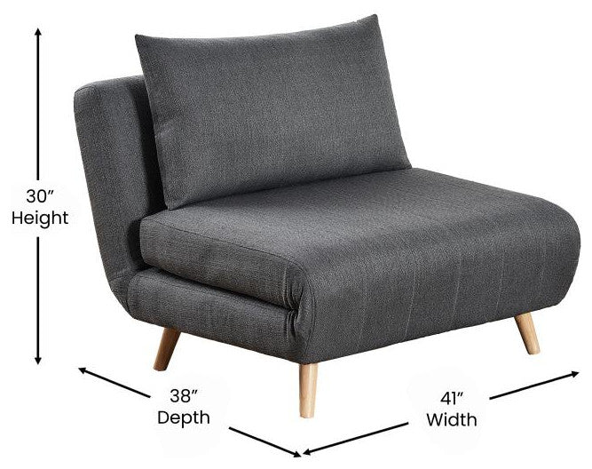 Shaw Convertible Tri-Fold Sleeper Chair with Pillow, Dark Gray
