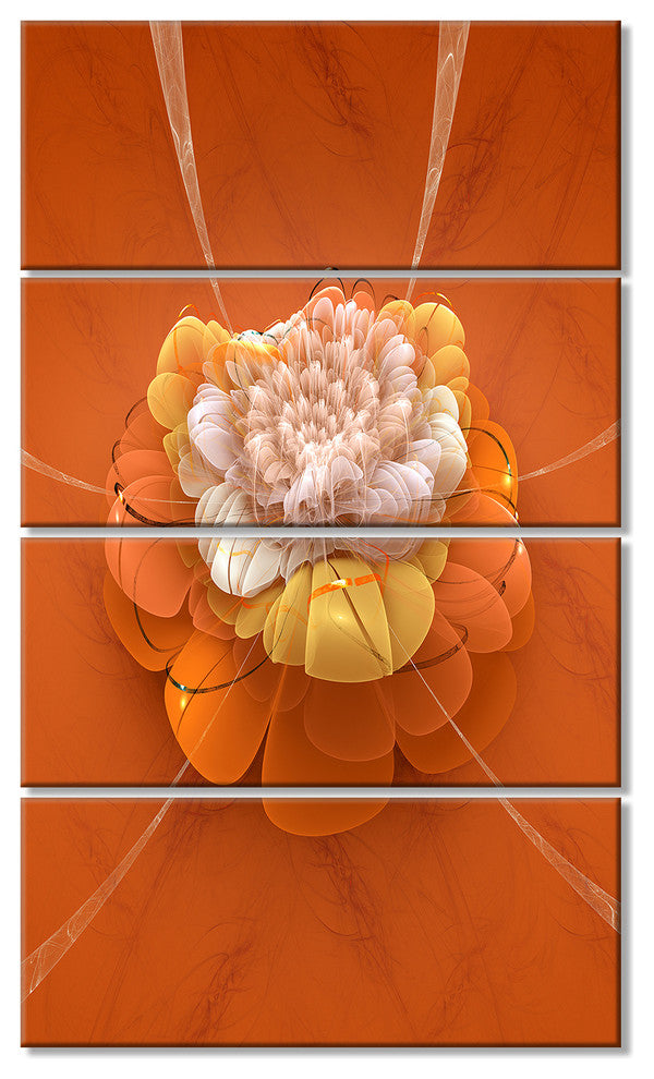 Yellow Blossom Fractal Flower, Flower Artwork on Canvas, 28"x48", 4 Panels