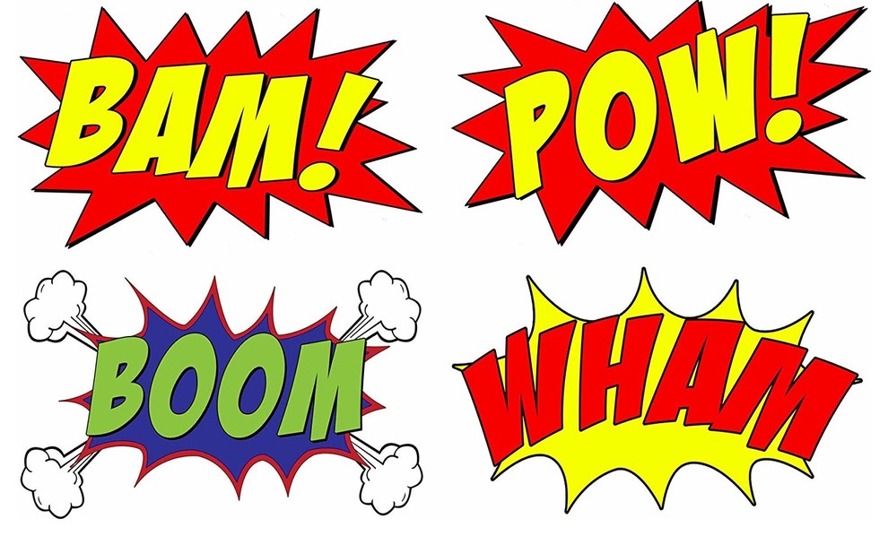 Comic Book Set Of 4 Wall Decal Comic Book Bam Pow Boom Wham Superhero, 10"H