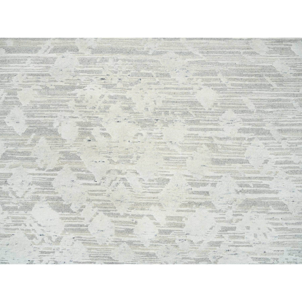 Light Gray Hand Knotted Modern Design Natural Wool Oversized Rug, 14'1"x18'0"