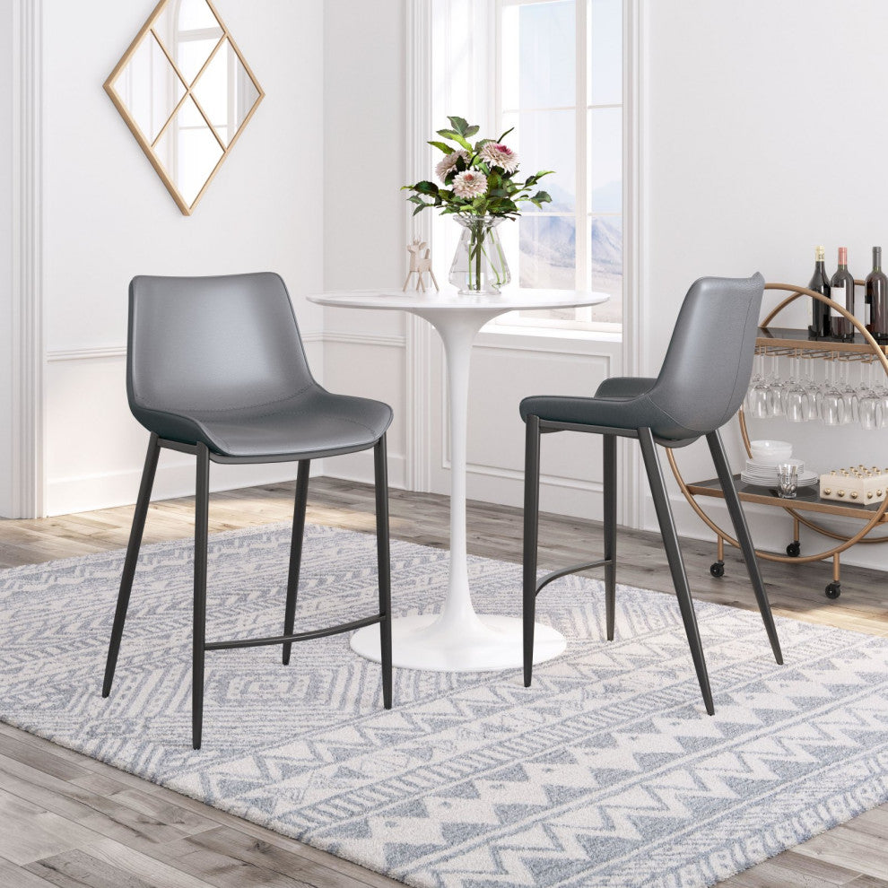 Counter Stool Chair, Set of 2, Faux Vinyl Leather, Steel, Gray, Black