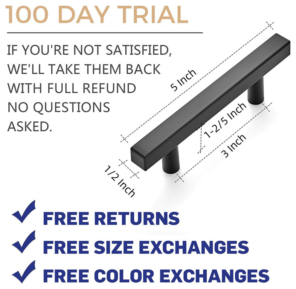 Matte Black  5 inch Square Cabinet Pulls, 1 Piece Set