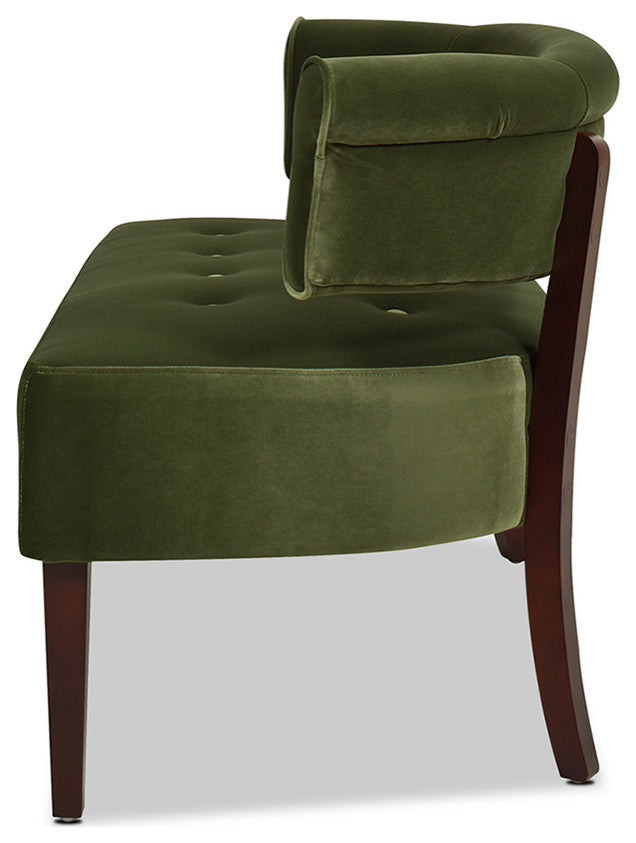 Jared Roll Arm Tufted Bench Settee, Olive Green Performance Velvet