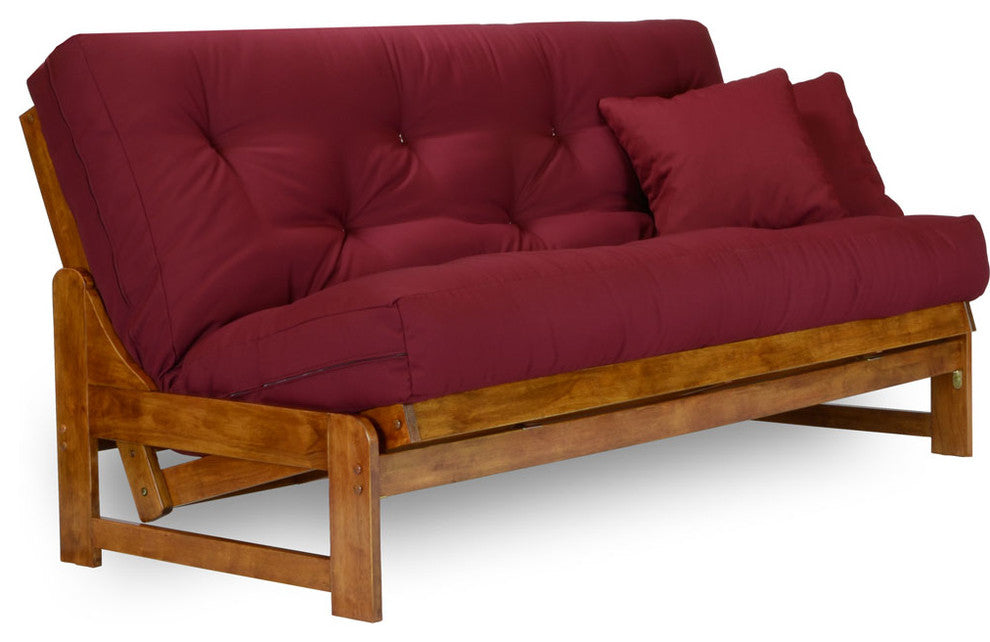 Arden Futon Set - Frame, 8" Mattress, Burgundy, Full