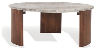 Safavieh Couture Dannica Marble Top Coffee Table, Walnut/Grey