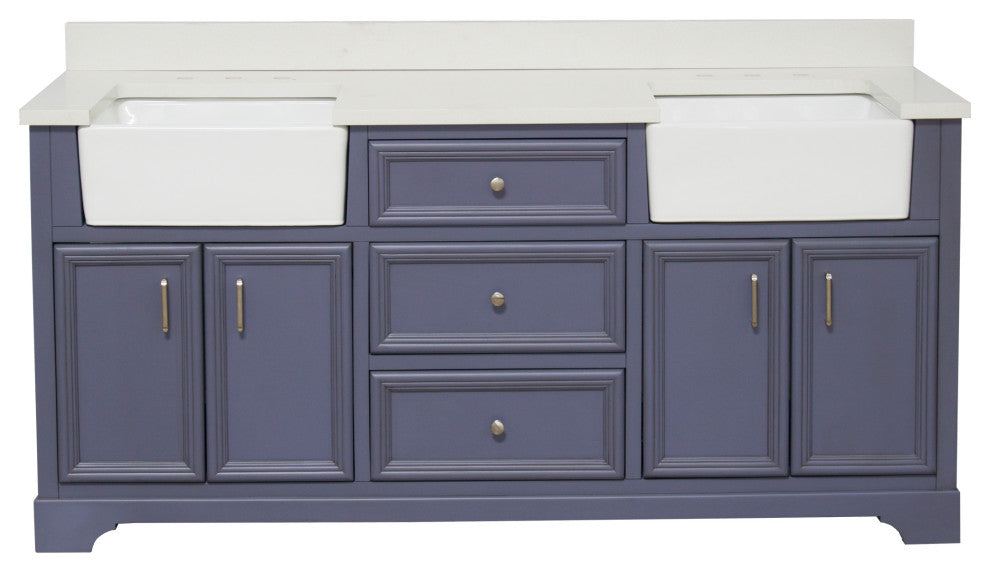 Zelda 72" Bathroom Vanity, Powder Gray, Quartz