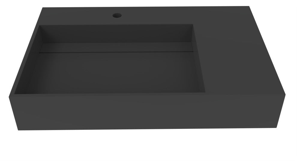 CastelloUSA Juniper Wall Mounted Countertop Concealed Drain Basin Sink, Black, 30", Left Basin, Standard