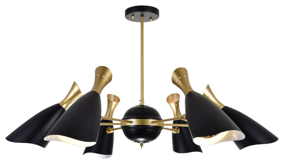 CWI LIGHTING 1016P43-6-129 12 Light Down Chandelier w Matte Black & Satin Gold