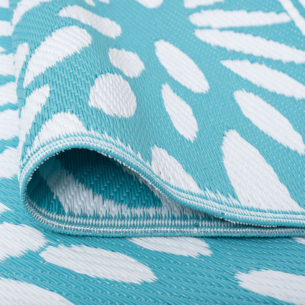 Nuala Transitional Floral Aqua/White Rectangle Indoor/Outdoor Area Rug, 4''x6''