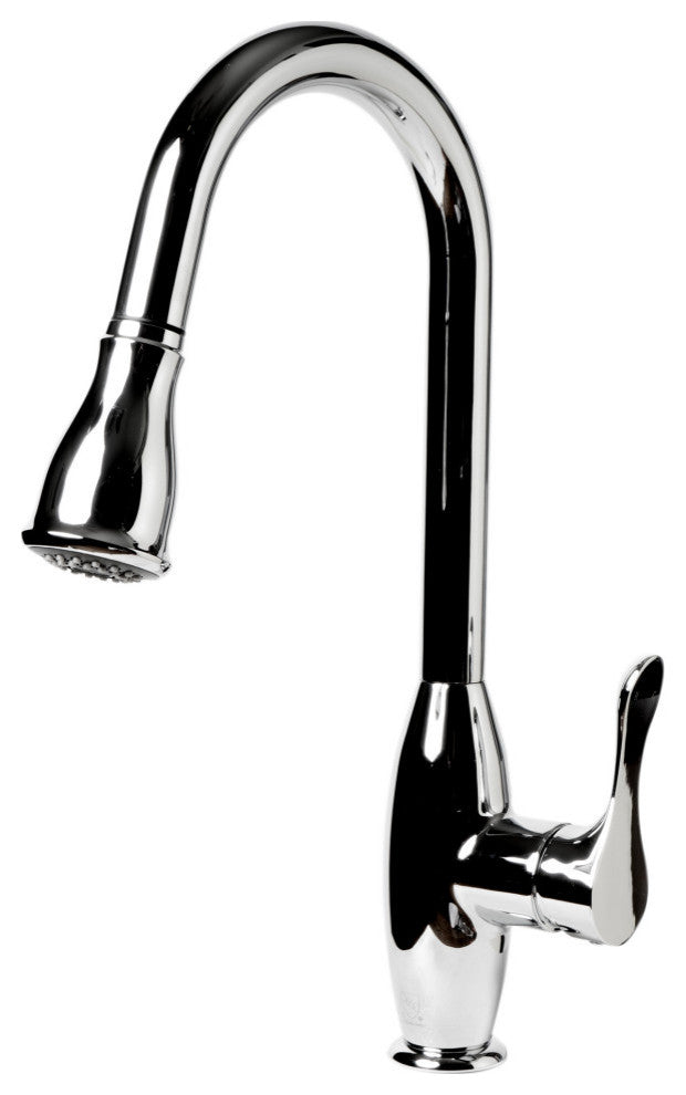 Polished Chrome Traditional Gooseneck Pull Down Kitchen Faucet