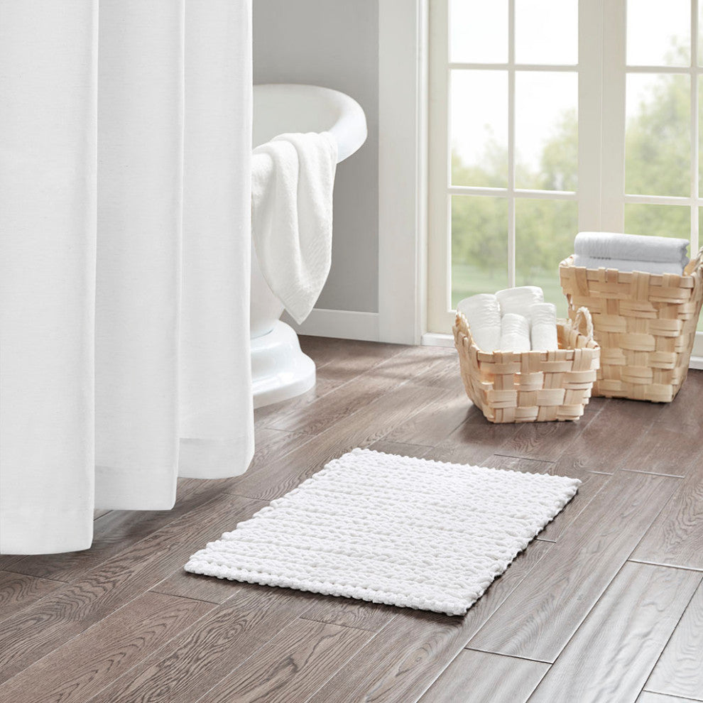 Madison Park Lasso 100% Cotton Chenille Chain Stitch Rug, White