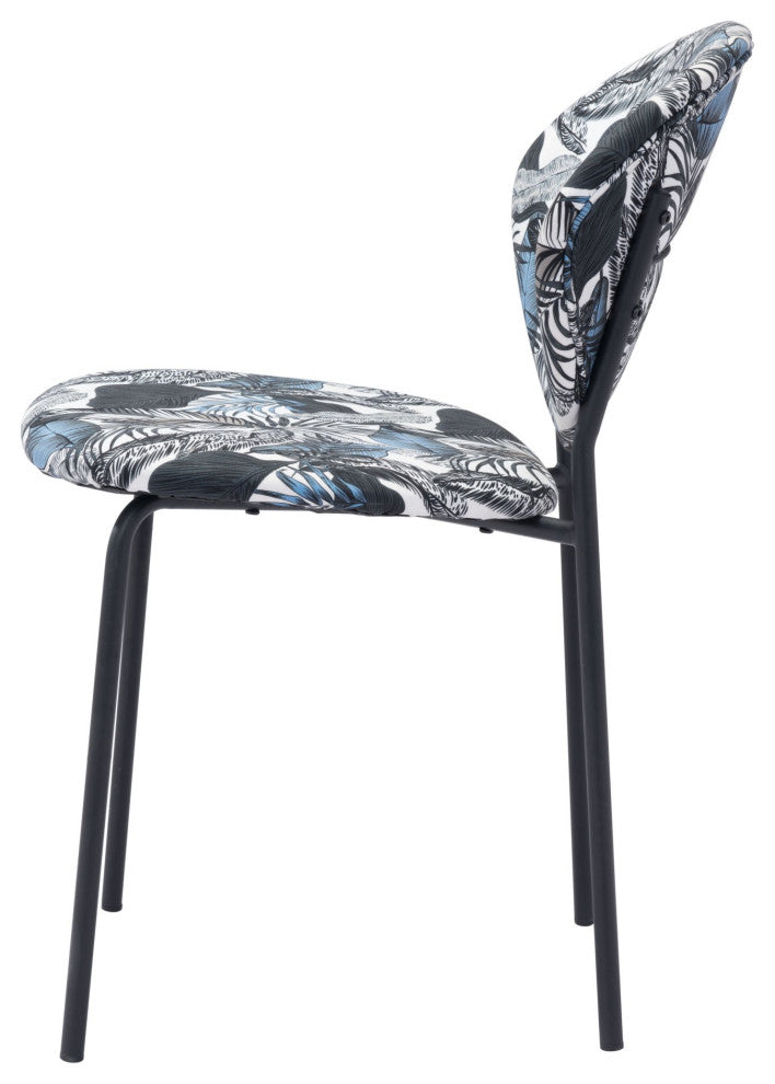 Side Dining Chair, Set of 2, Steel Metal, Fabric, Black, Bar Kitchen Pub Bistro