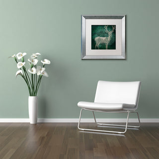 Color Bakery 'Emerald Deer' Art, Silver Frame, White Matte, 16"x16"