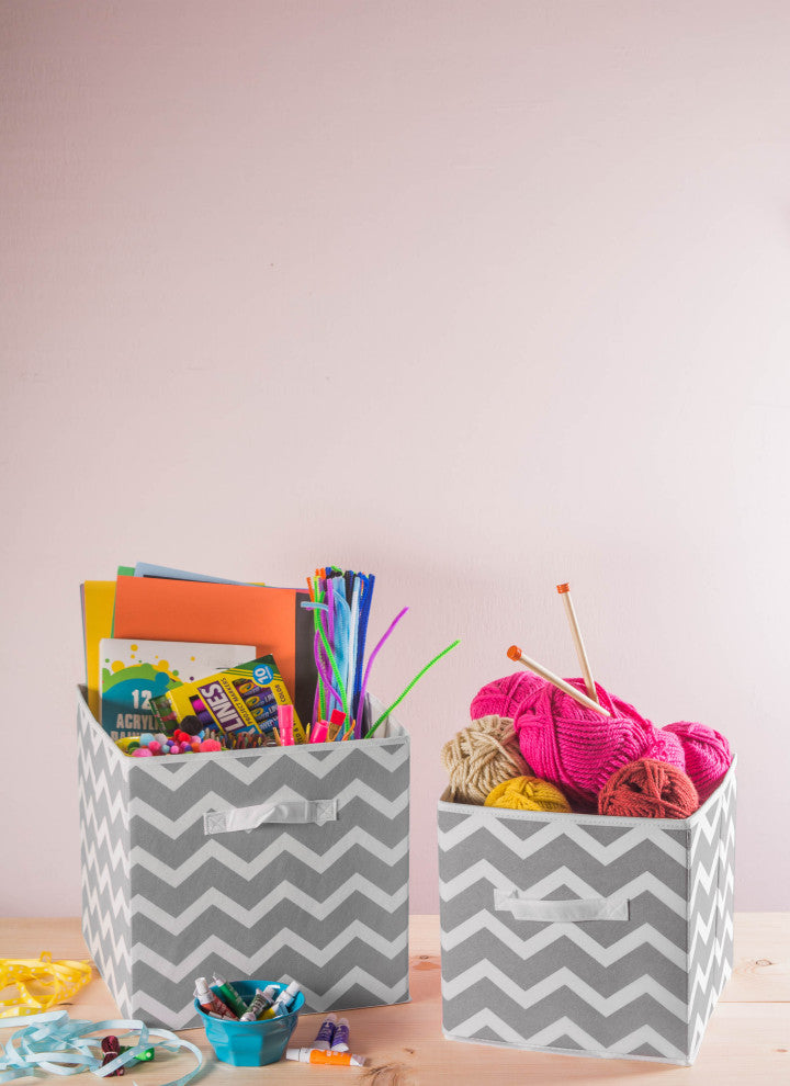 Nonwoven Polyester Cube Chevron Gray Square 13"x13"x13", Set Of 2