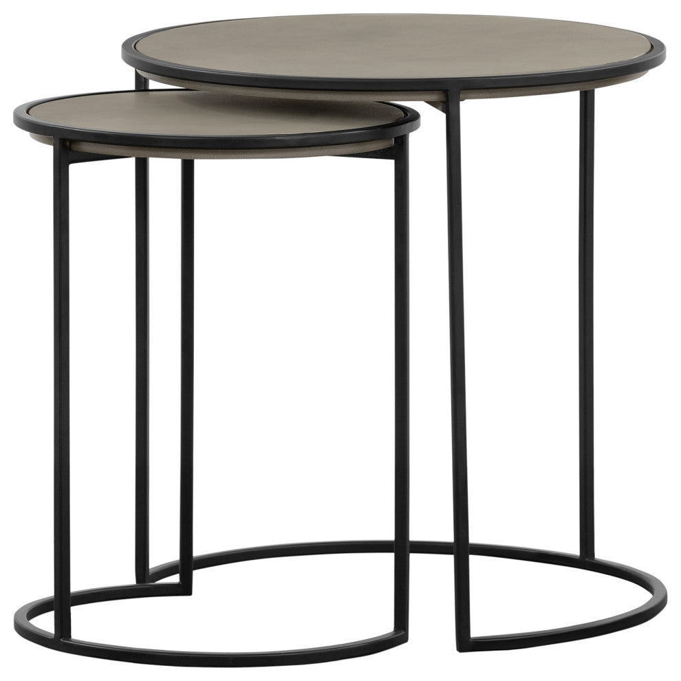Rina Concrete and Black Metal 2-Piece Nesting End Table Set