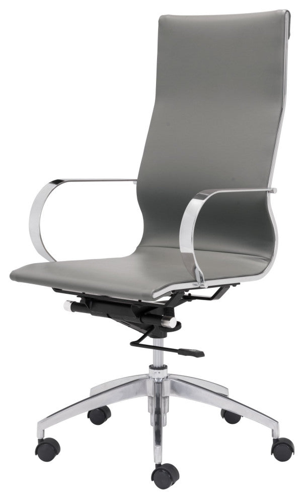 Computer Work High BackChair, Faux Vinyl Leather, Gray, Silver, Home Office