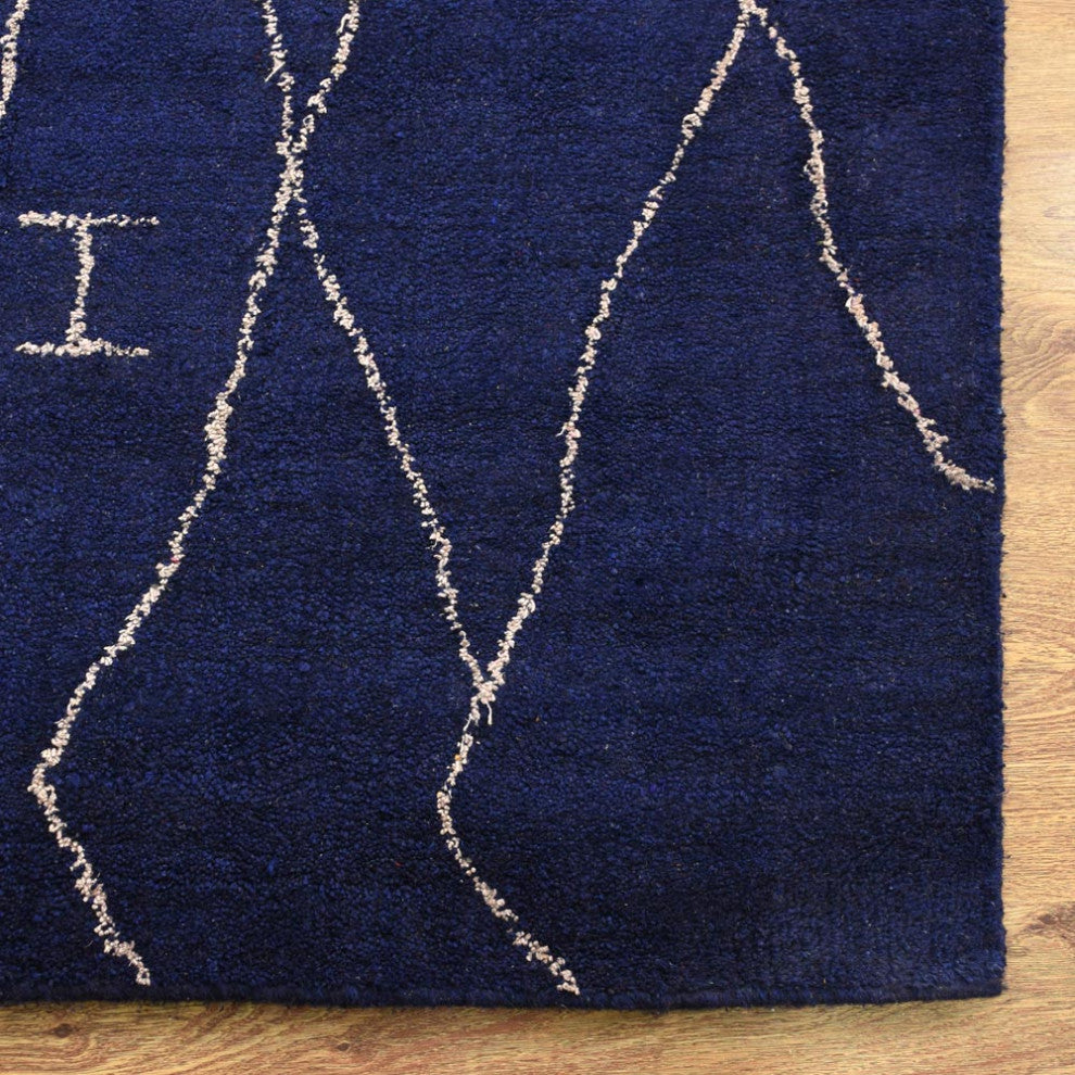 HAND KNOTTED LOOM SILK ECO-FRIENDLY AREA RUG-9'x12',Rectangle,Blue,Geometric