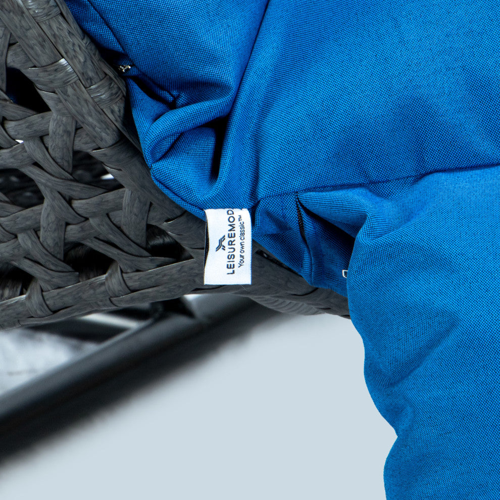 2 Person Charcoal Wicker Double Hanging Egg Swing Chair, Blue