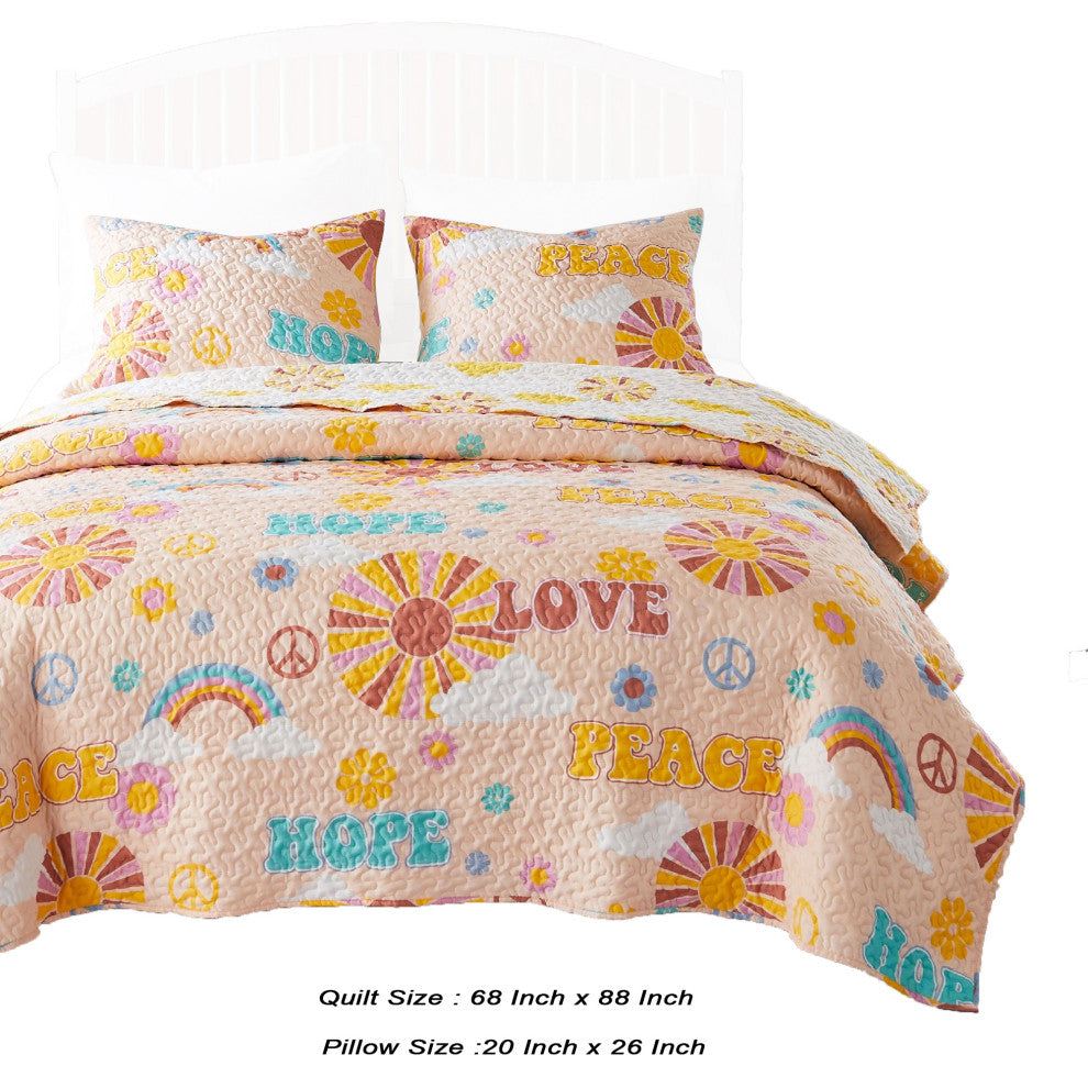 Berlin 2 Piece Microfiber Rainbows and Clouds Print Twin Quilt Set, Beige