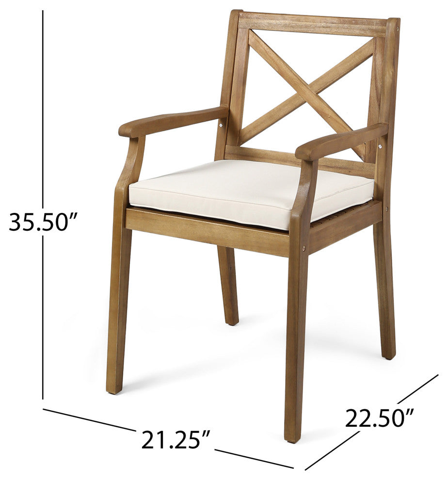 GDF Studio 5-Piece Jordan Outdoor Acacia Wood Dining Set, Teak Finish/Creme