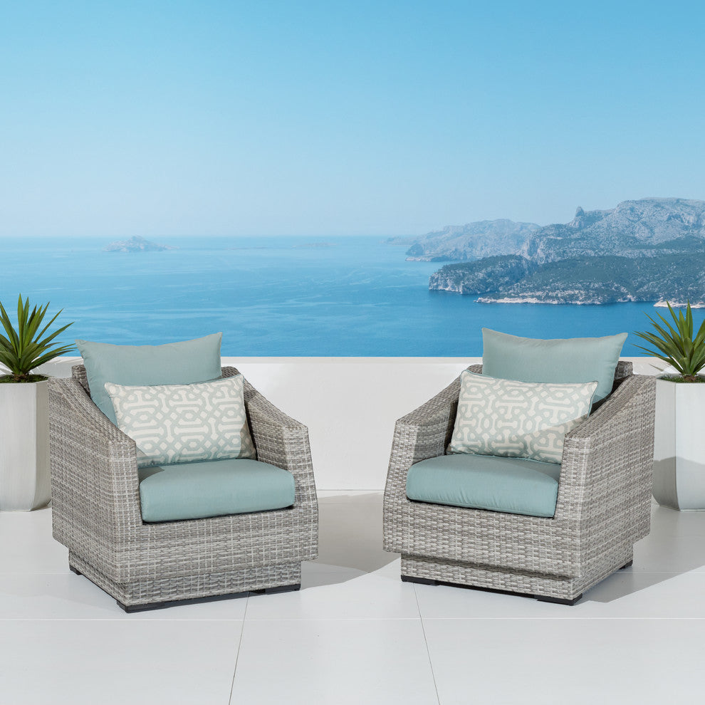 Cannes 2 Piece Aluminum Outdoor Patio Club Chairs, Aqua