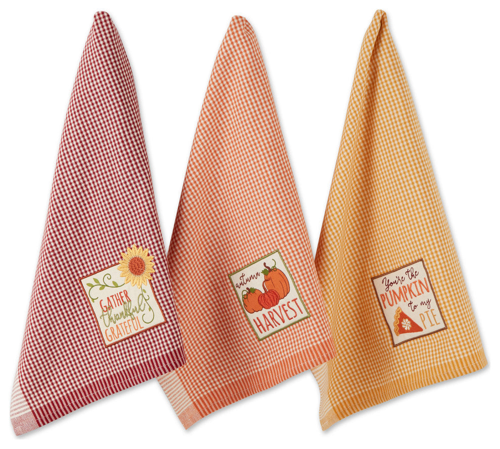 Assorted Autumn Gingham Embellished Dishtowel (Set of 3)