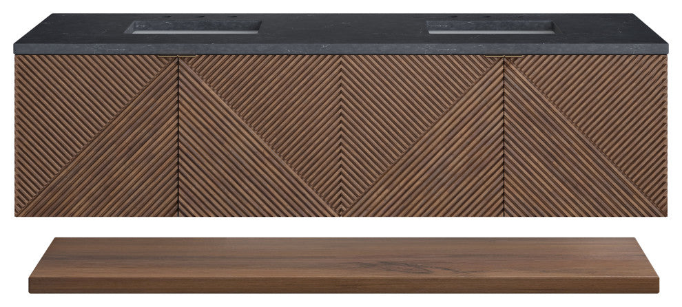 James Martin Marcello Bath Vanity, Chestnut, 72", Charcoal Soapstone, Three-Hole