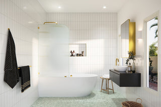 Bathtub Fixed Panel, Fluted Radius, Left Hand, Satin Brass