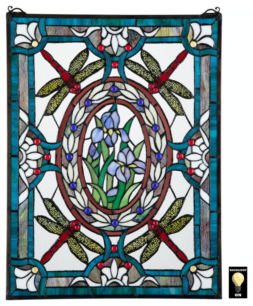 Dragonfly Floral Stained Glass Window