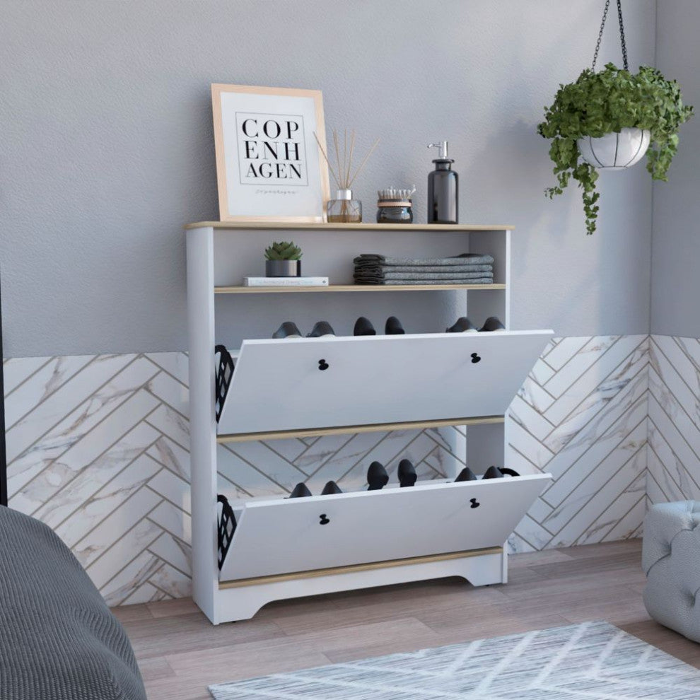 Shoe Rack Dublin, Bedroom, Light Oak / White