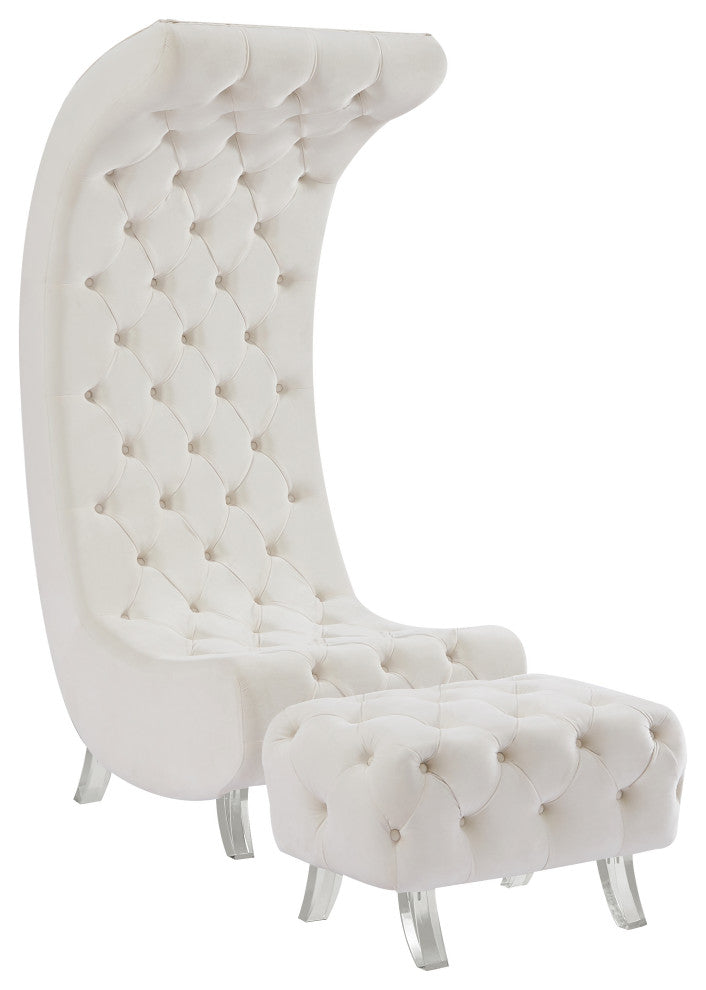 Crescent Velvet Upholstered Rounded Accent Chair, Cream