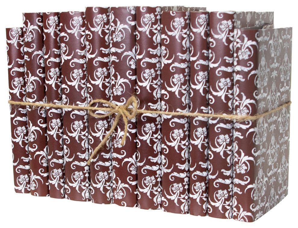 Decorative Books - Garnet Damask Paper Wrapped Book Bundle - 1 foot of Red Books