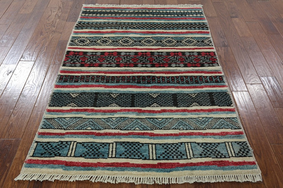 4x6 Hand Knotted Oriental Navajo-Design Moroccan Area Rug, P5125