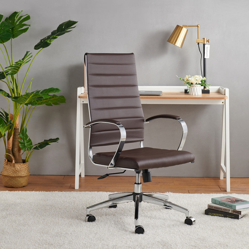 LUXMOD High Back Adjustable Swivel Computer Chair, Brown