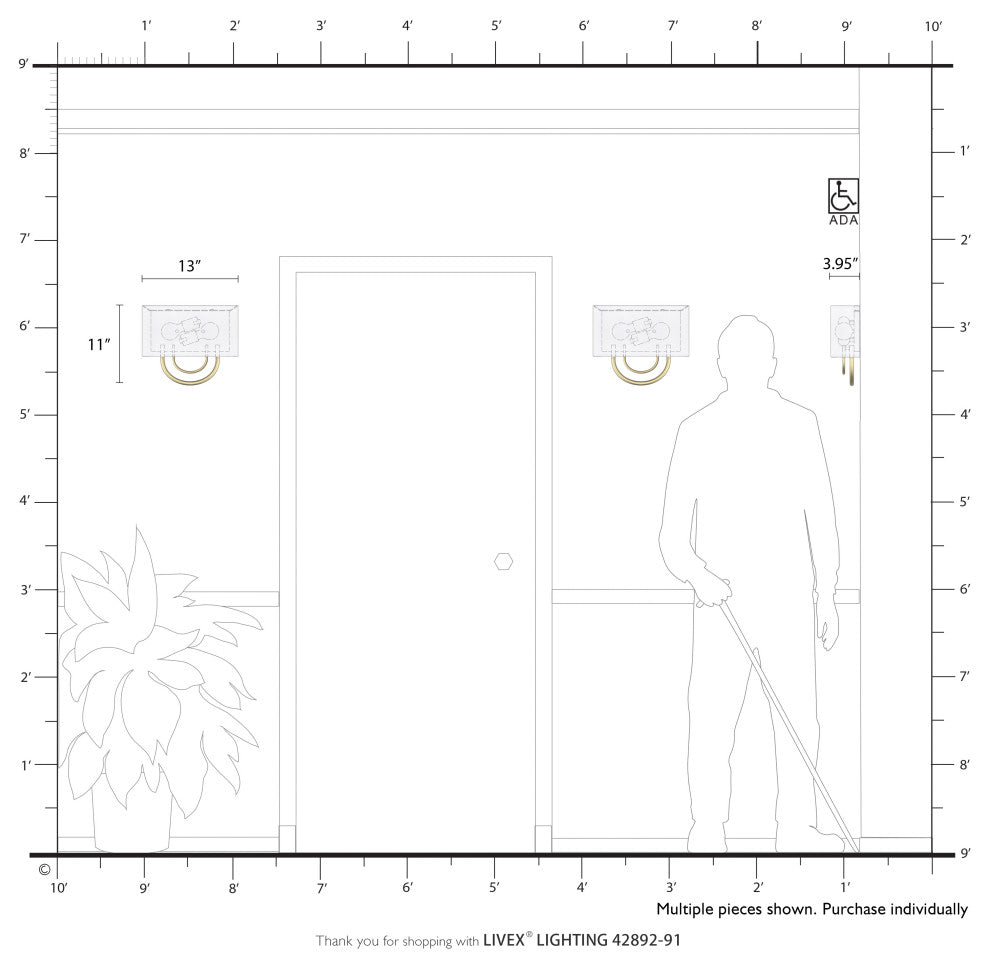 Stratton 2 Light Brushed Nickel ADA Sconce with Hand Crafted Off-White Shade