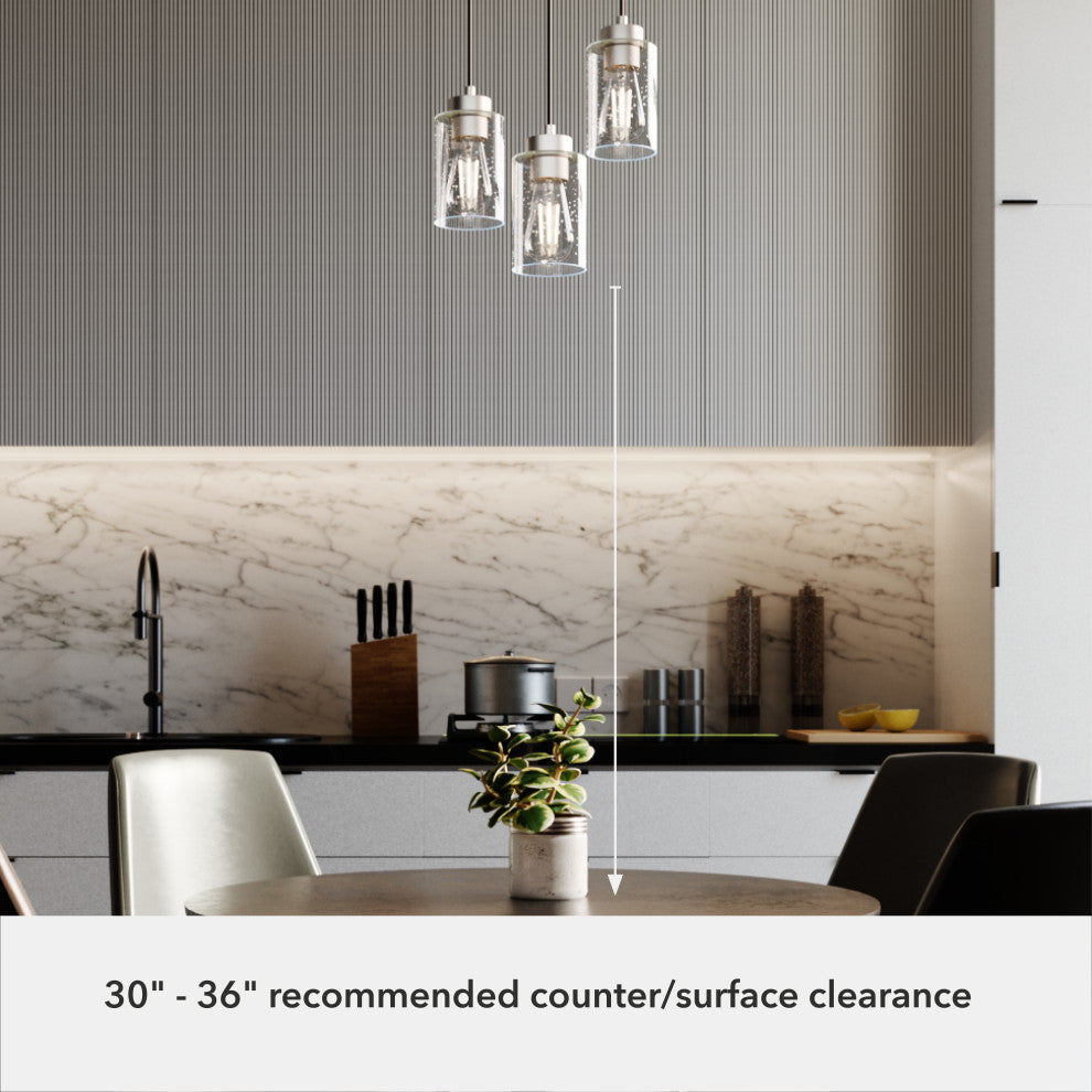 Hartland Brushed Nickel With Seeded Glass 3 Light Cluster Ceiling