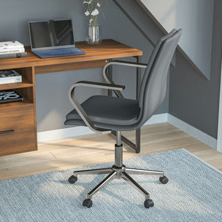 James Mid-Back Executive Upholstered Office Chair with Arms, Gray/Chrome